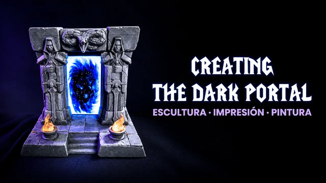 Dark Portal impreso en 3D y pintado a mano, con el portal iluminado en azul