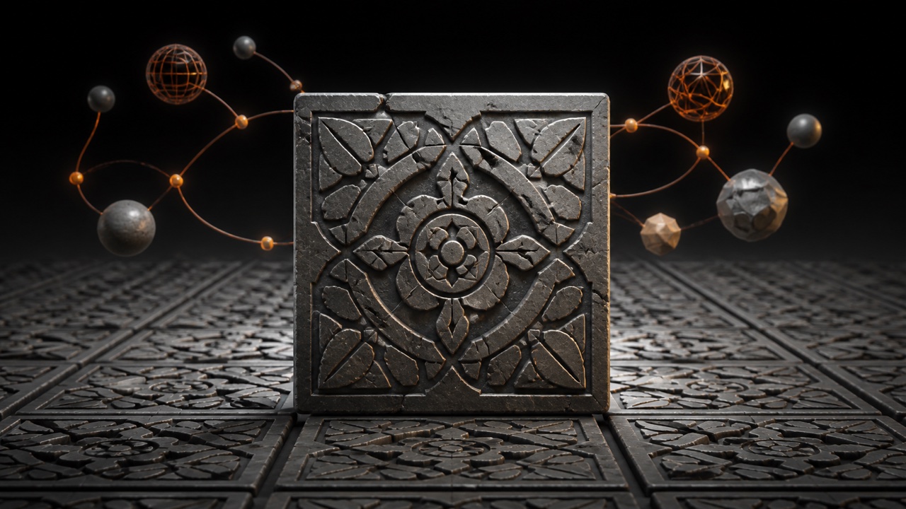 Sistema modular de tiles de piedra repetidos mediante un flujo procedural.