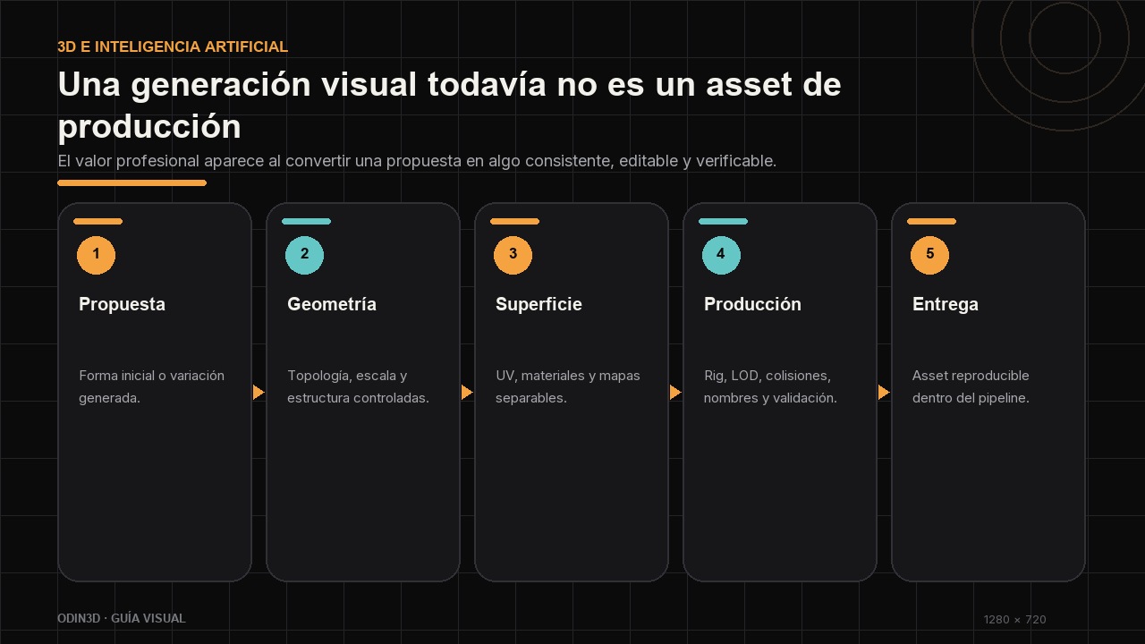 Proceso desde una generación visual hasta un asset 3D preparado para producción.