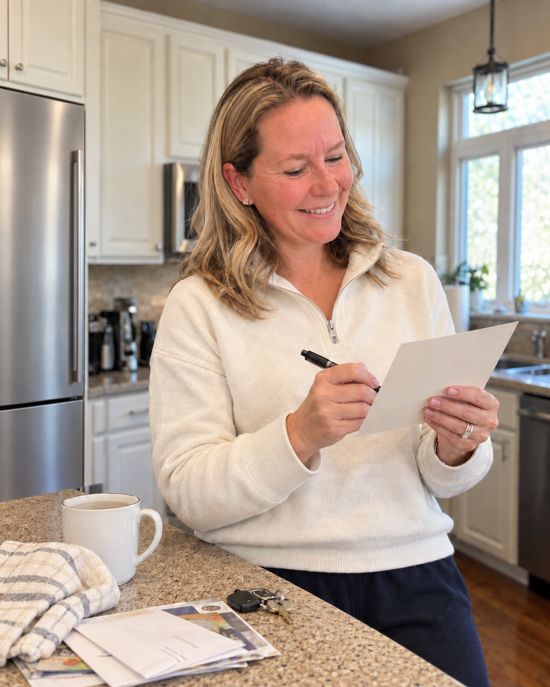Nikki Cheak at home with her 1% Better Bingo card