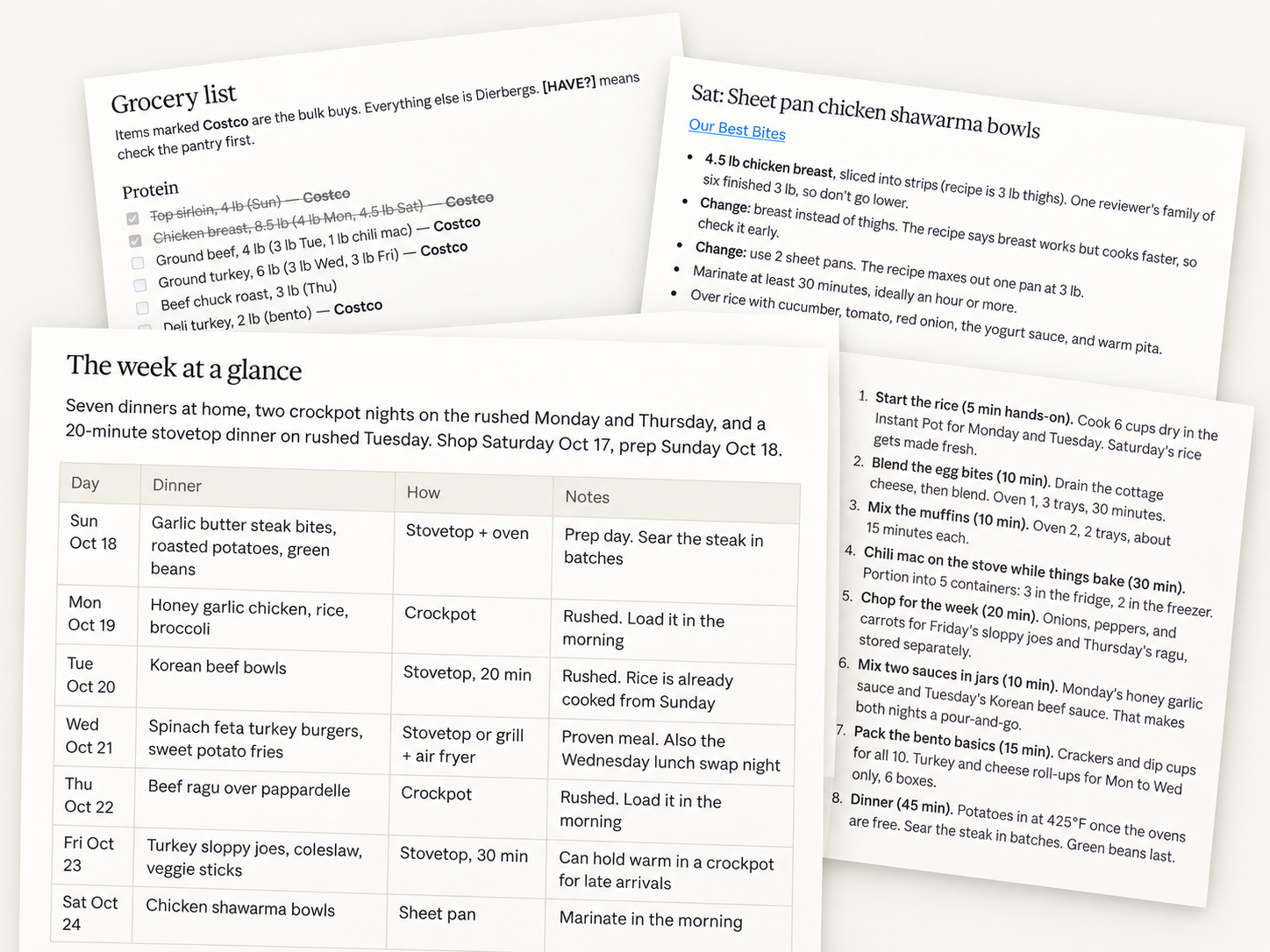 One Less Thing personalized meal planning system