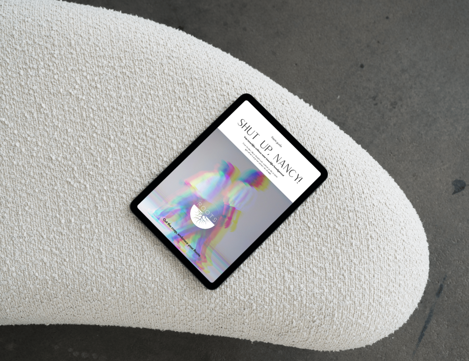 De digitale gids Shut up, Nancy! op een tablet