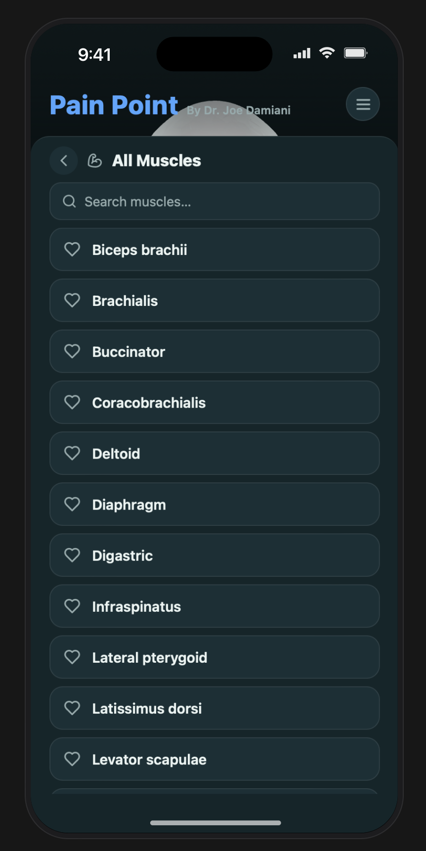 Searchable All Muscles screen