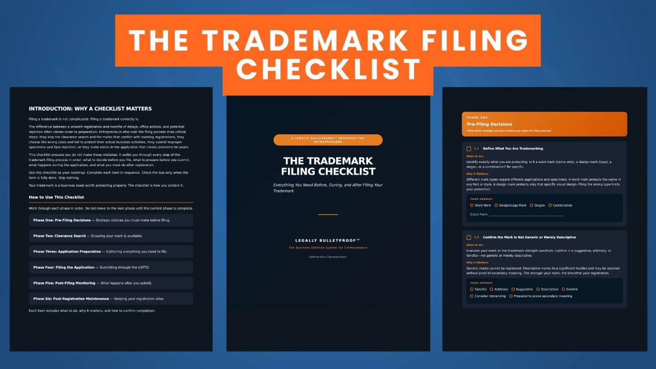 Legally Bulletproof™ Trademark Filing Checklist - Trademark Search Corporation Requirements Checklist