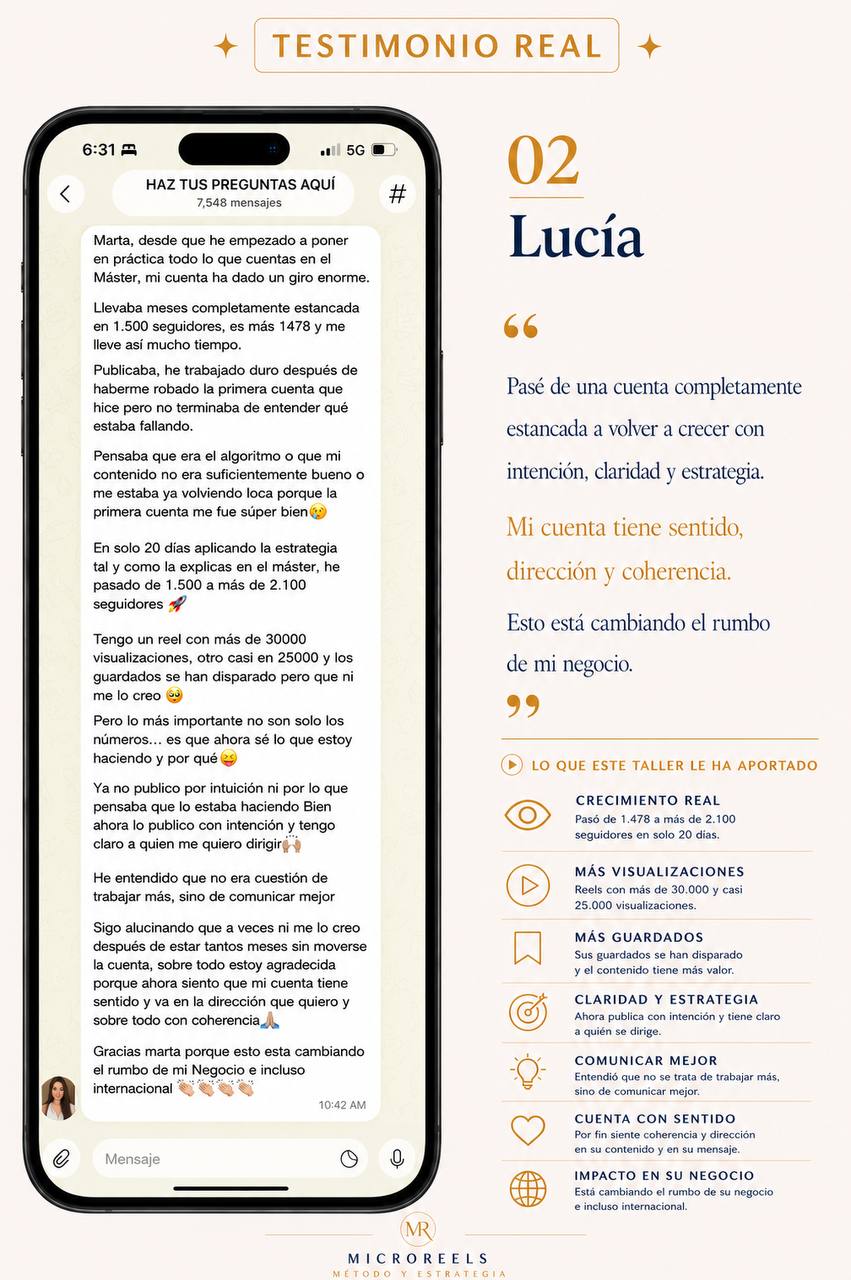 Testimonio Lucía – de 1.500 a 2.100 seguidores en 20 días