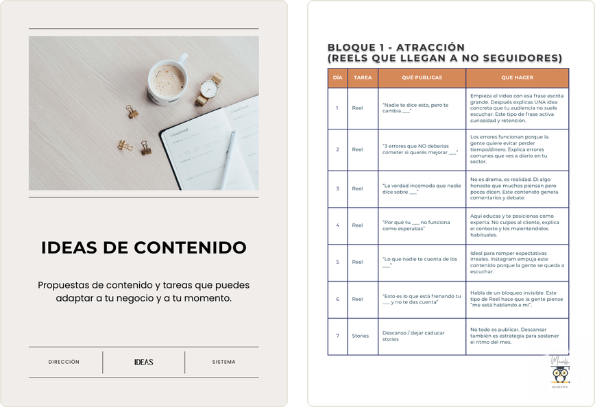Calendario de 30 ideas de contenido