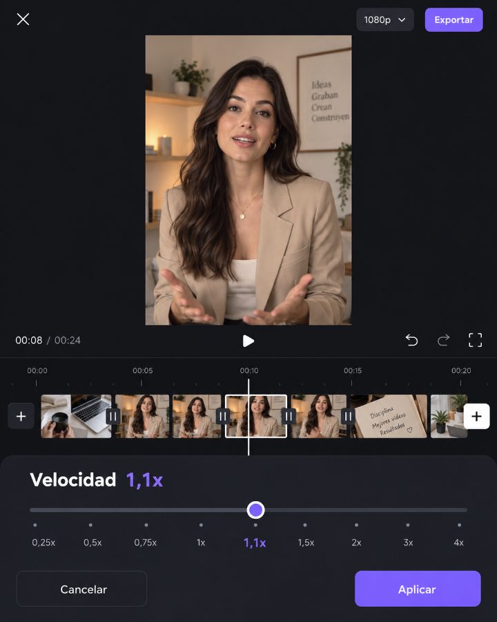 Cambia la velocidad en Edits