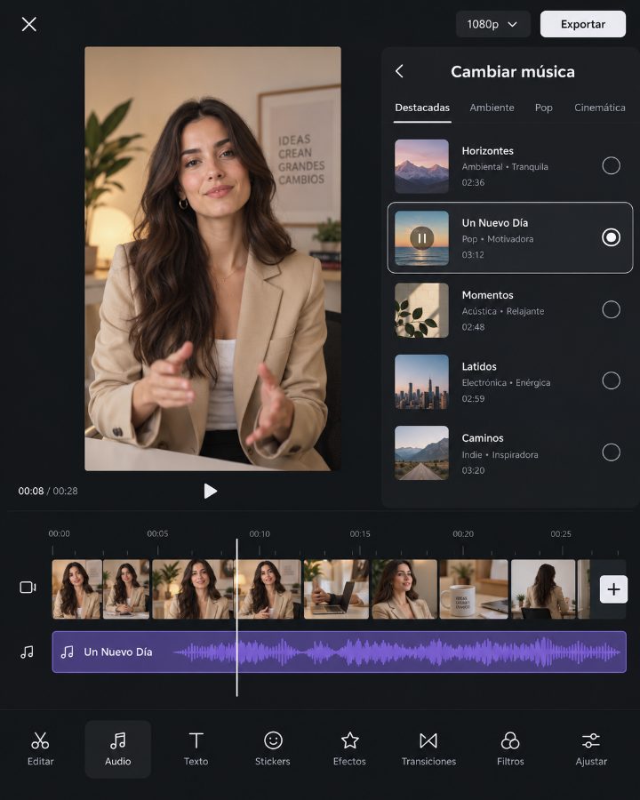 Cambia la canción en Edits