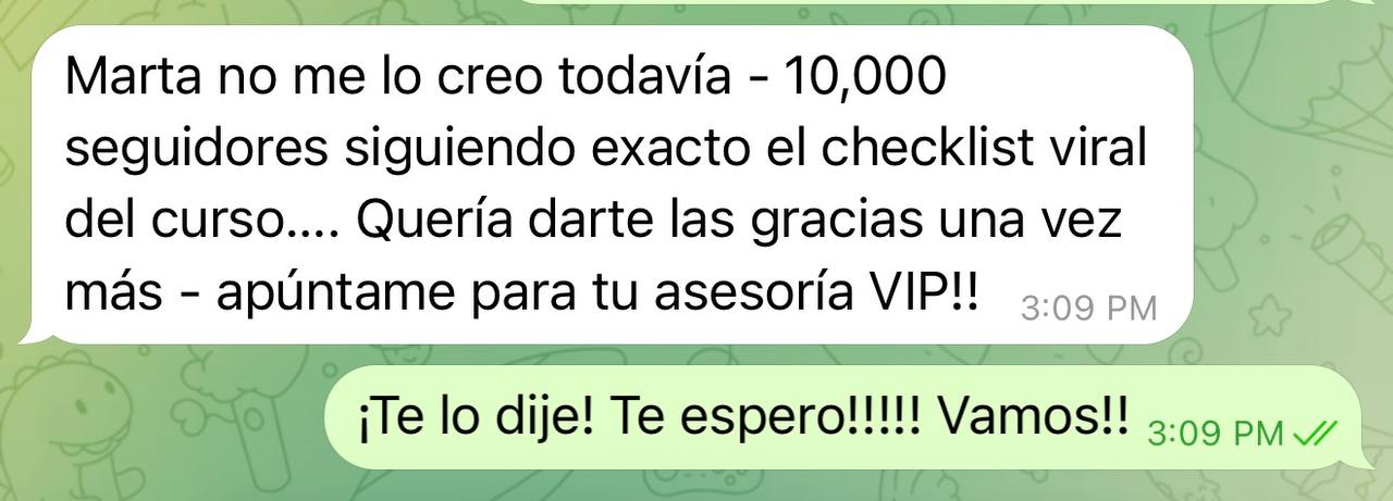 Testimonio de alumn@: 10.000 seguidores siguiendo el checklist viral