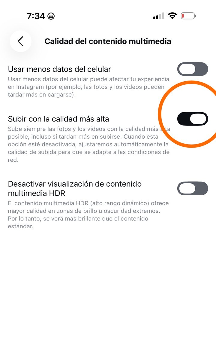 Captura del ajuste 1: Sube en alta calidad