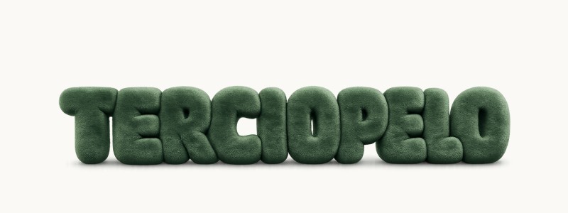 La palabra TERCIOPELO en letras 3D de terciopelo verde