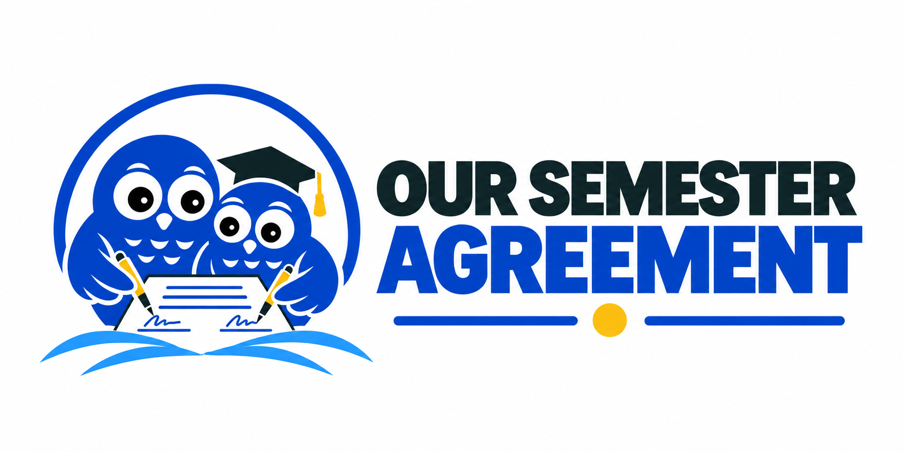 Our Semester Agreement logo: a parent owl and a student owl in a graduation cap signing an agreement together