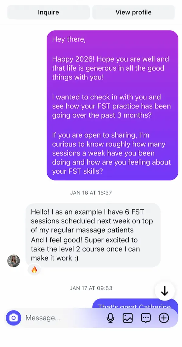 Message from a graduate about their FST results