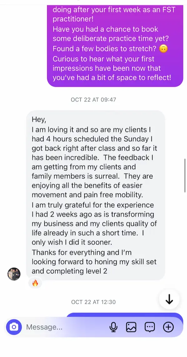 Message from a graduate about their FST results