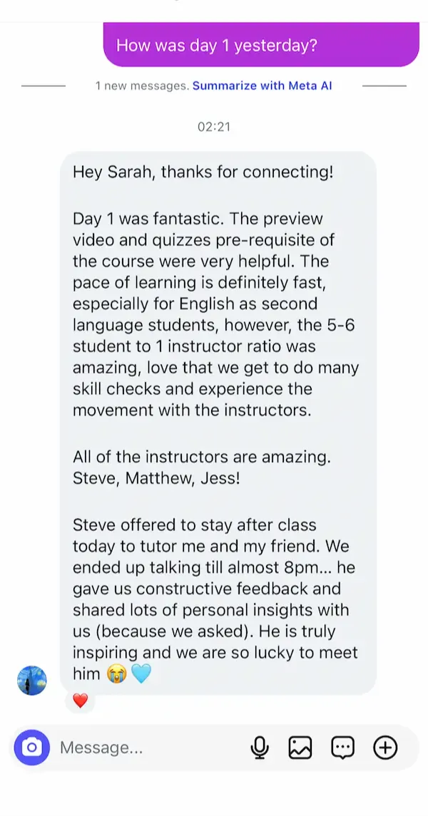 Message from a graduate about their FST results