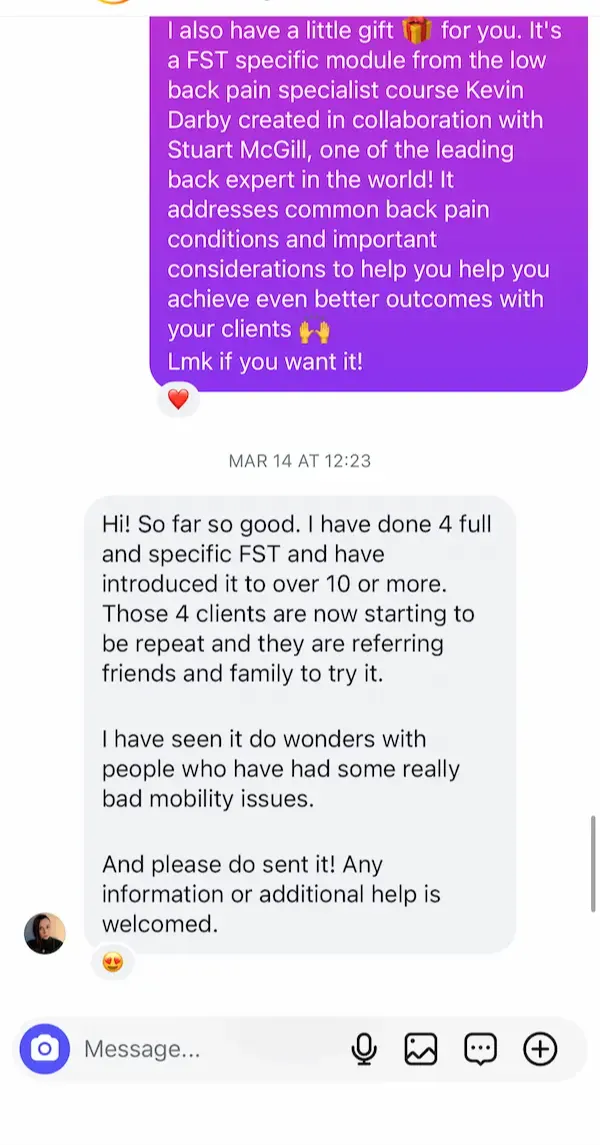 Message from a graduate about their FST results