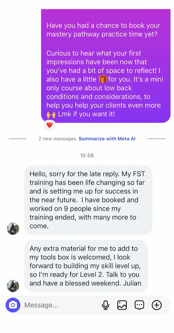 Message from a graduate about their FST results