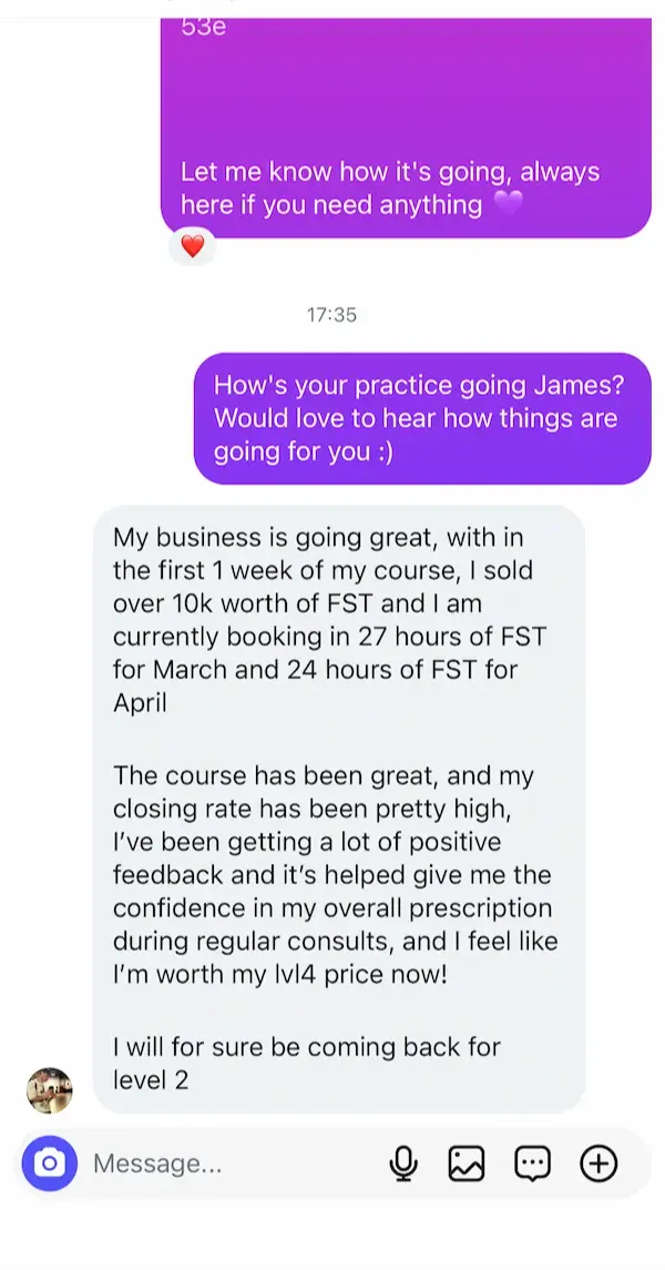 Message from a graduate about their FST results