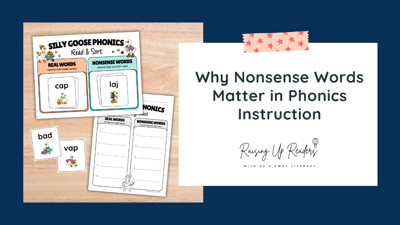 Nonsense word sorting mat and word cards with Raising Up Readers logo