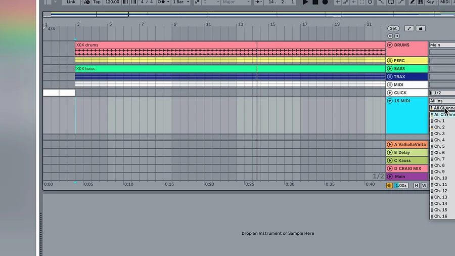 A standardised Ableton Live set template with mapped MIDI controls