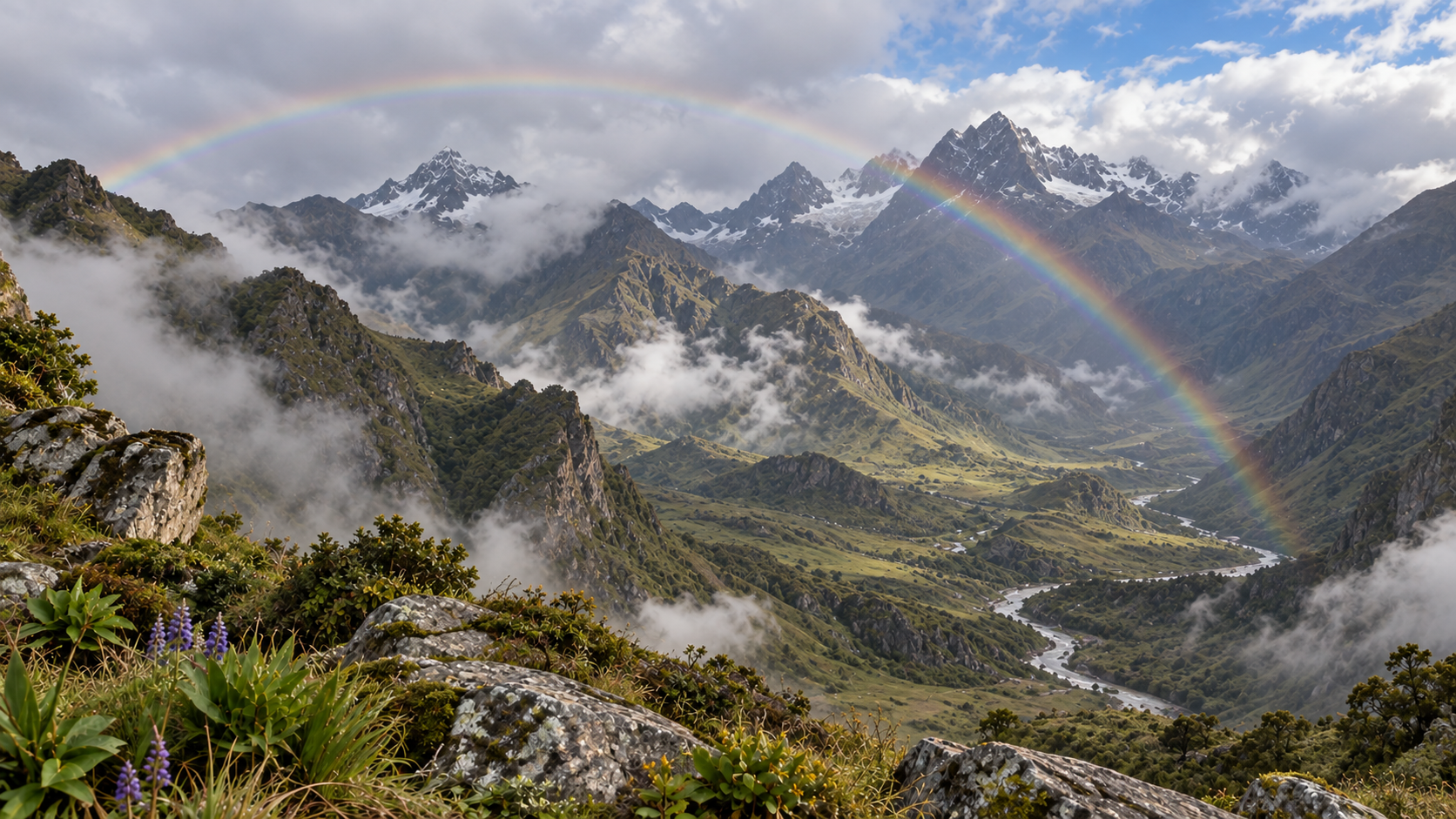 Rainbow over the Andes in Peru