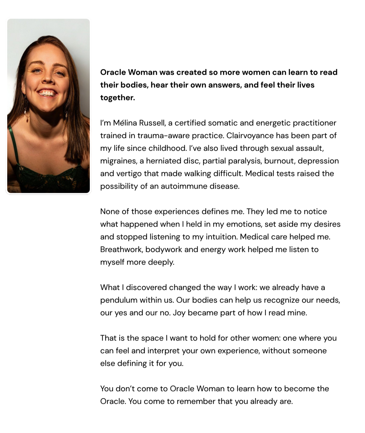 Mélina Russell, Oracle Woman founder and facilitator
