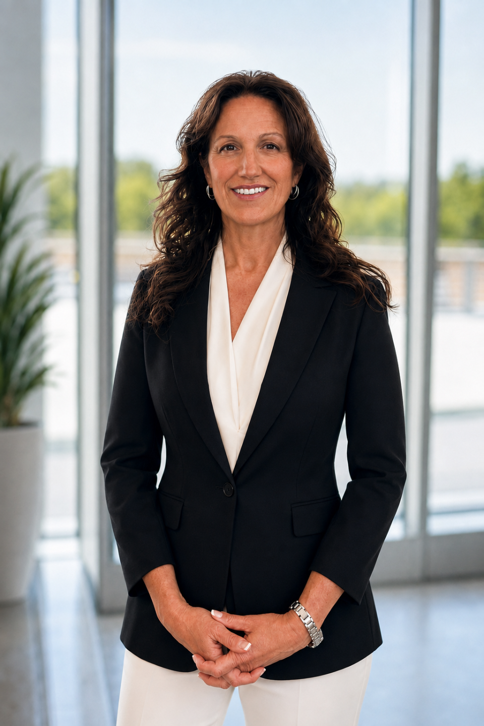 Kristi Mitchell, founder of My Venture Coach, in a tailored black jacket