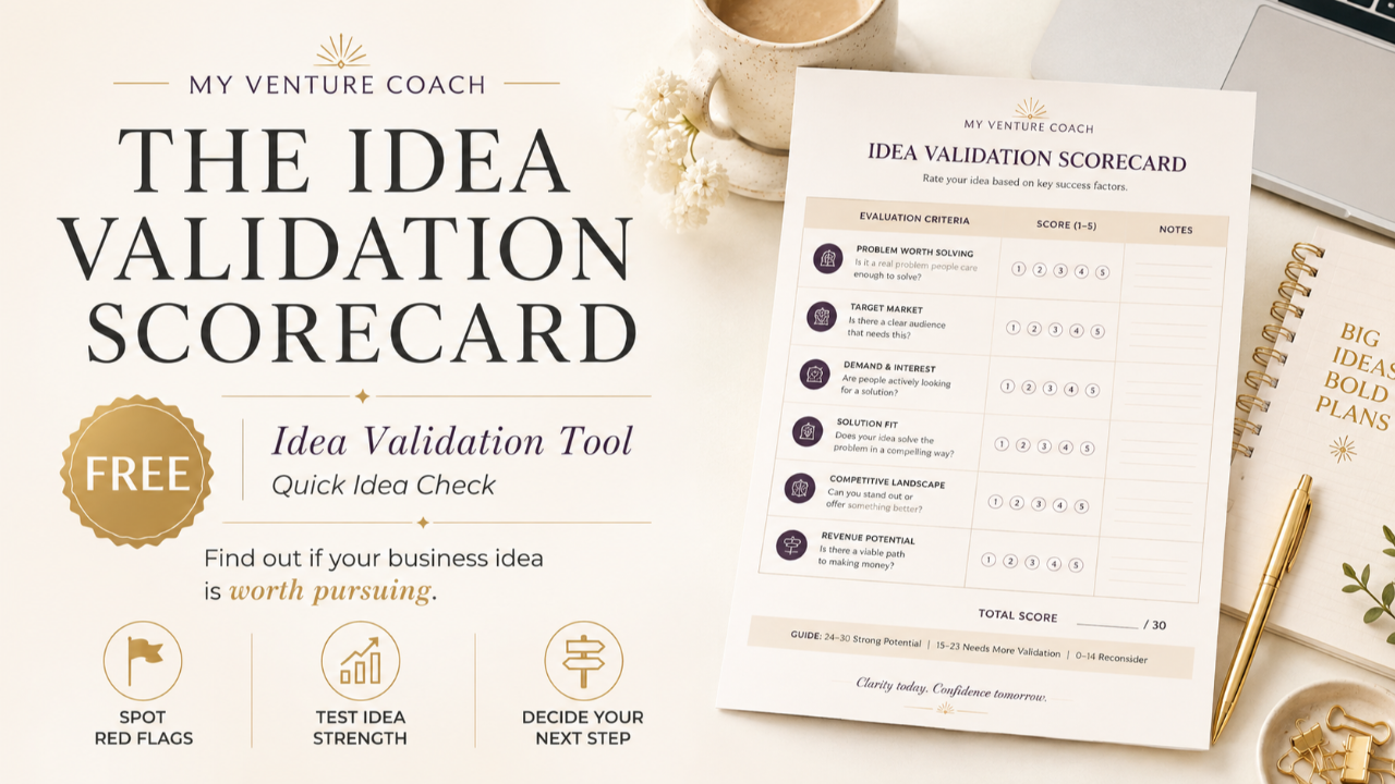 The Idea Validation Scorecard, a free PDF from My Venture Coach