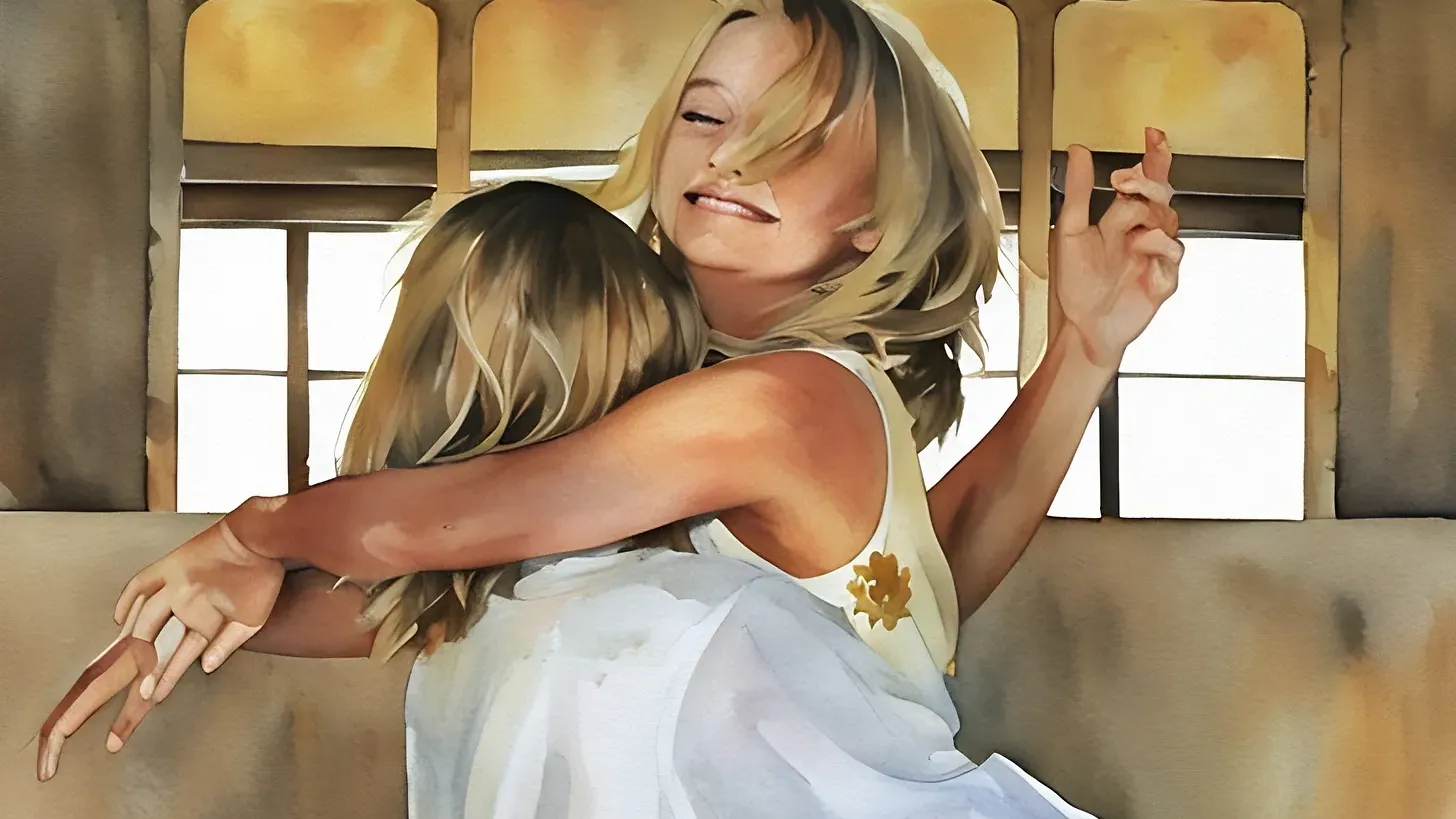 Mother embracing daughter