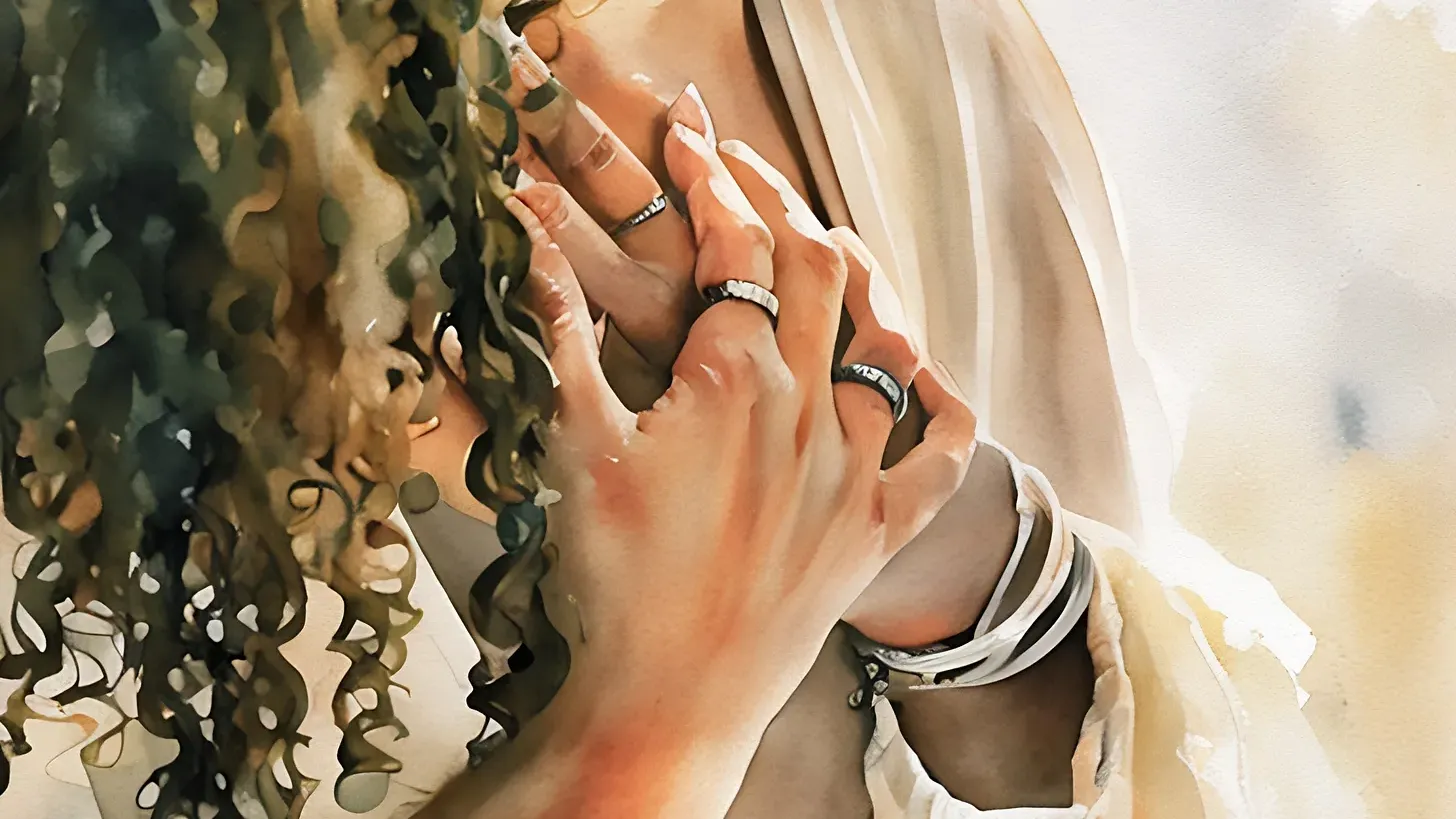 Woman with hands on chest