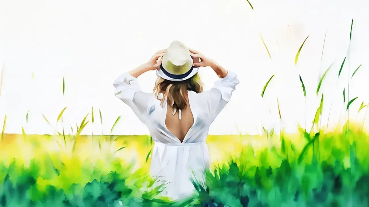 Woman sitting in fields