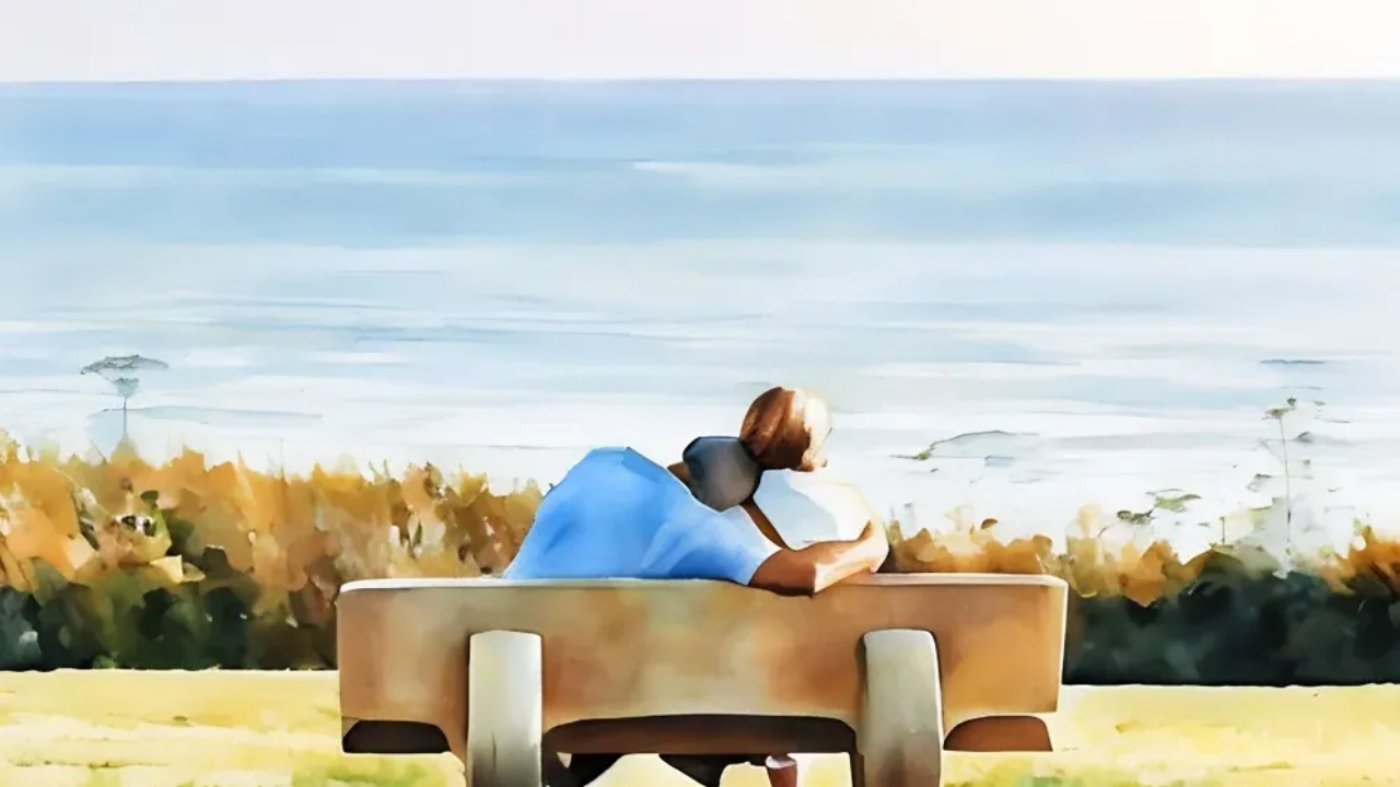 Photo of a couple sitting on a bench admiring the sea