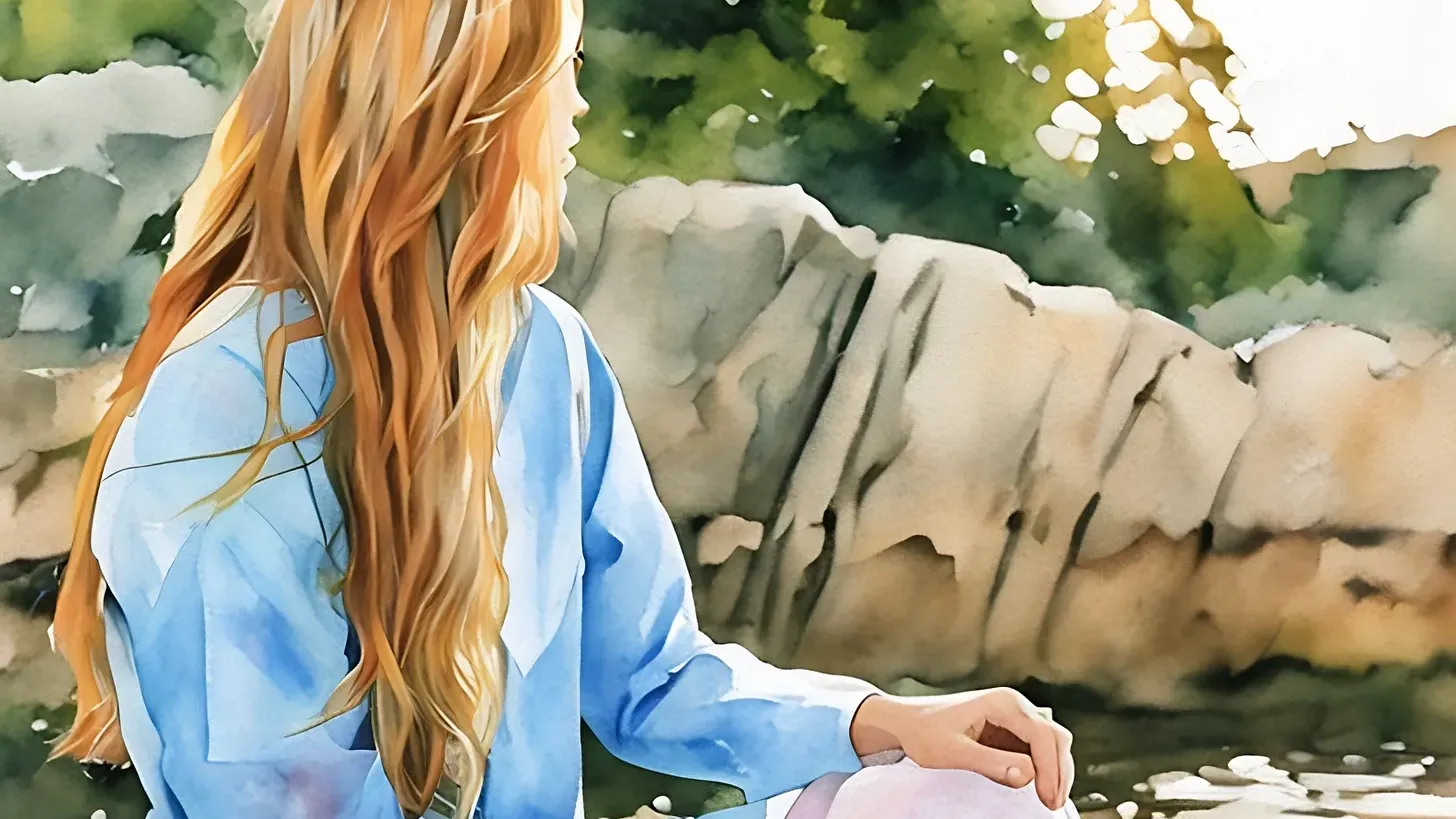 Woman sitting by the water contemplating