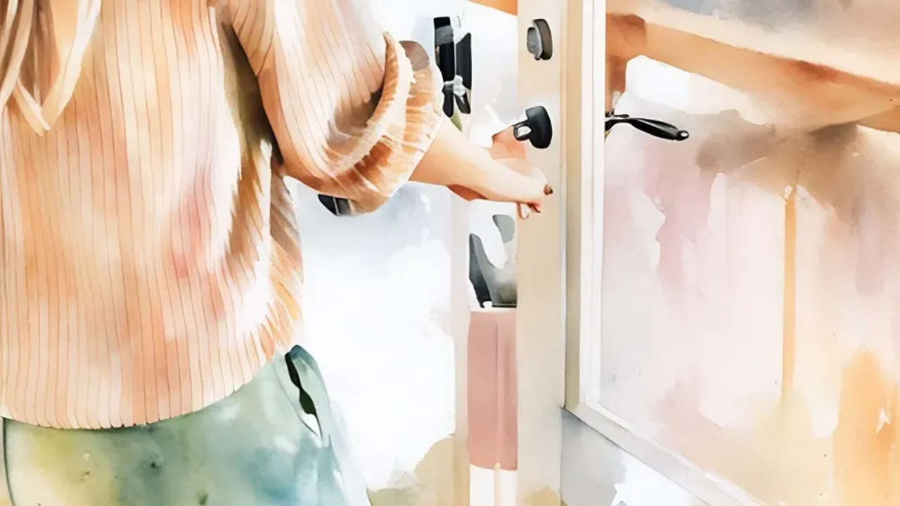 Photo of woman opening door