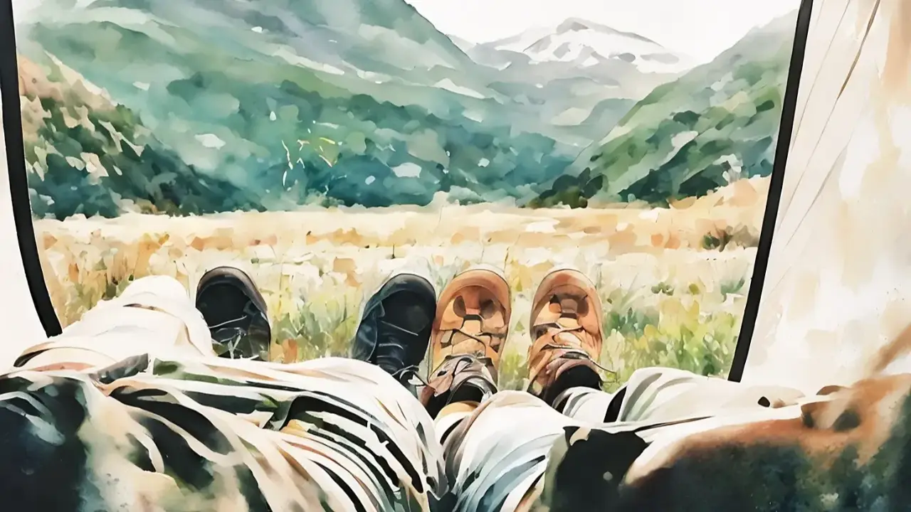 View of a couples feet outdoors