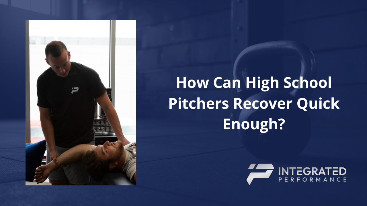 A high school baseball pitcher performing post-game recovery exercises with resistance bands.