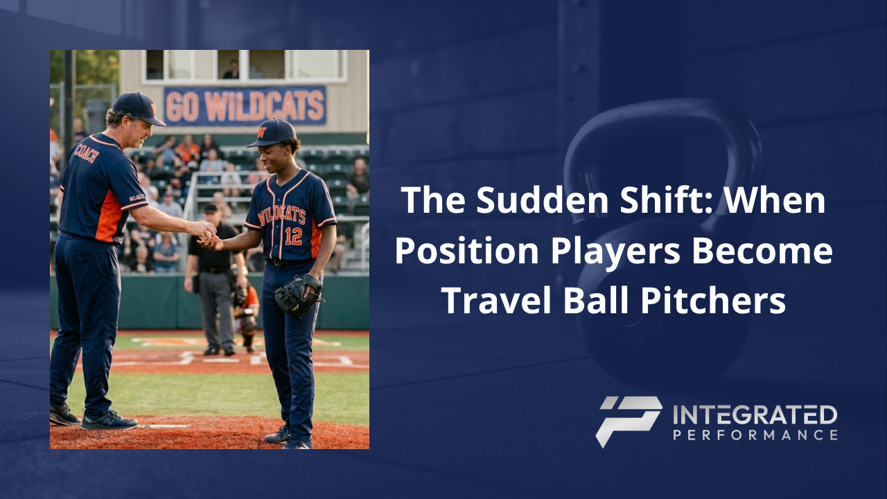 A high school baseball coach handing a baseball to a player on the mound during a tournament game.