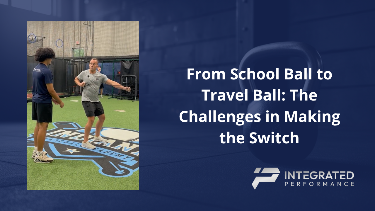 A high school pitcher doing light resistance band work in the gym on a Tuesday afternoon.