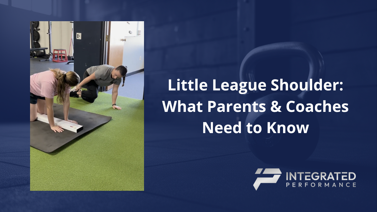 Sports physical therapist assessing shoulder rotator cuff strength and hip mobility for a high school pitcher.