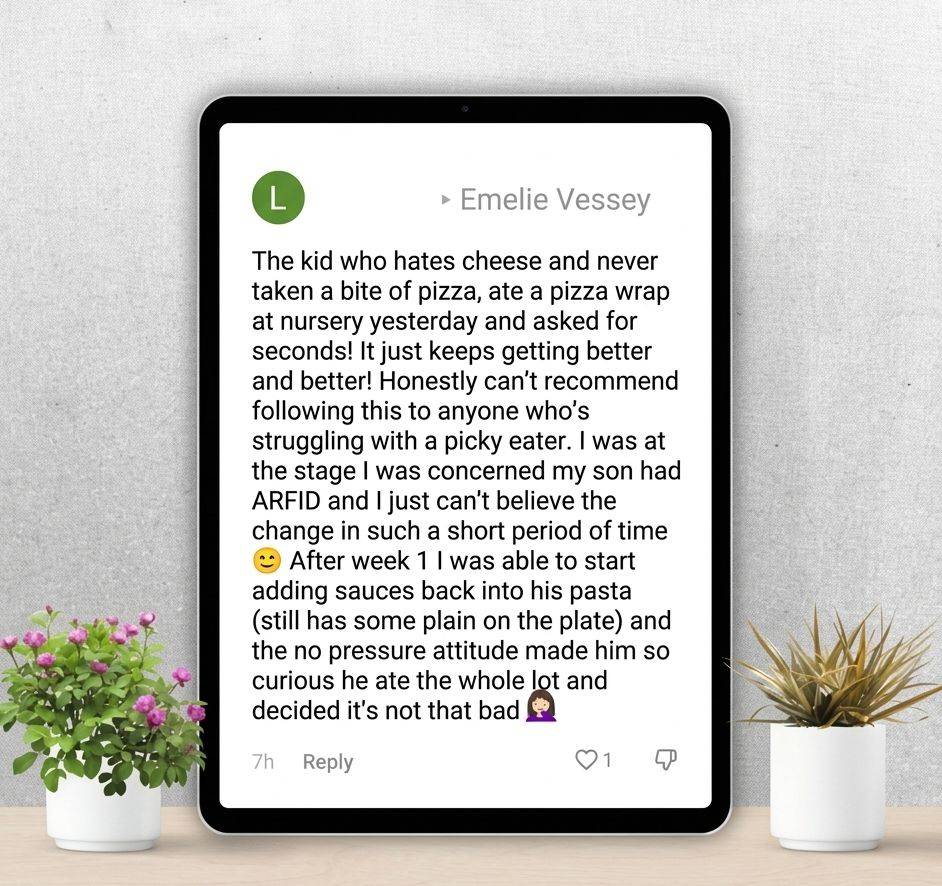 Parent testimonial about a picky eater becoming more curious about food and trying new foods