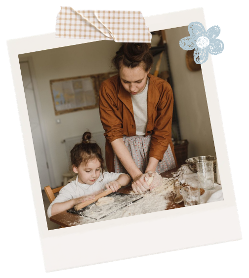 Mother and child cooking together and building a positive relationship with food