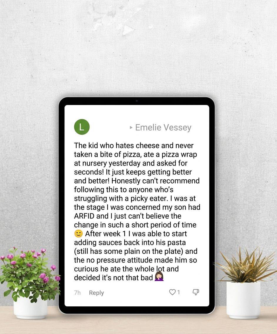 Parent testimonial about a picky eater becoming more curious about food and trying new foods