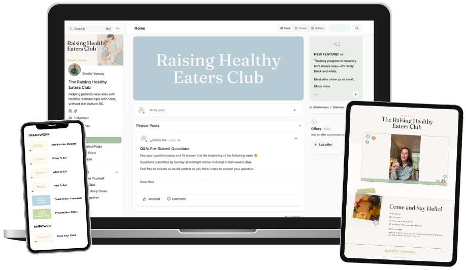 The Raising Healthy Eaters Club online community for parents supporting healthy eating