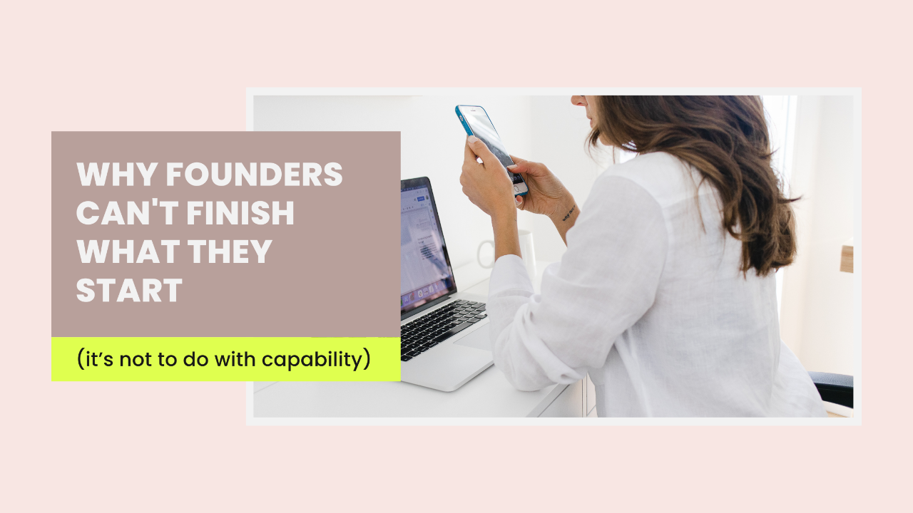 Busy female founder starting multiple tasks at once — the fear loop that keeps founders in reactive mode