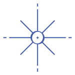 A stylised graphic of a blue star with a focal point in the middle.