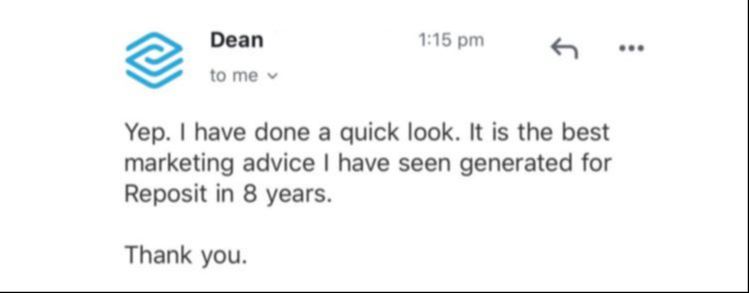 Optimised Digital review. It is the best marketing advice I have seen generated for Reposit in years.