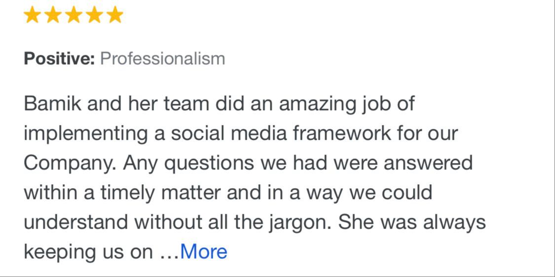 Optimised Digital review. Bamik and her team did an amazing job of implementing a social media framework for our Company.