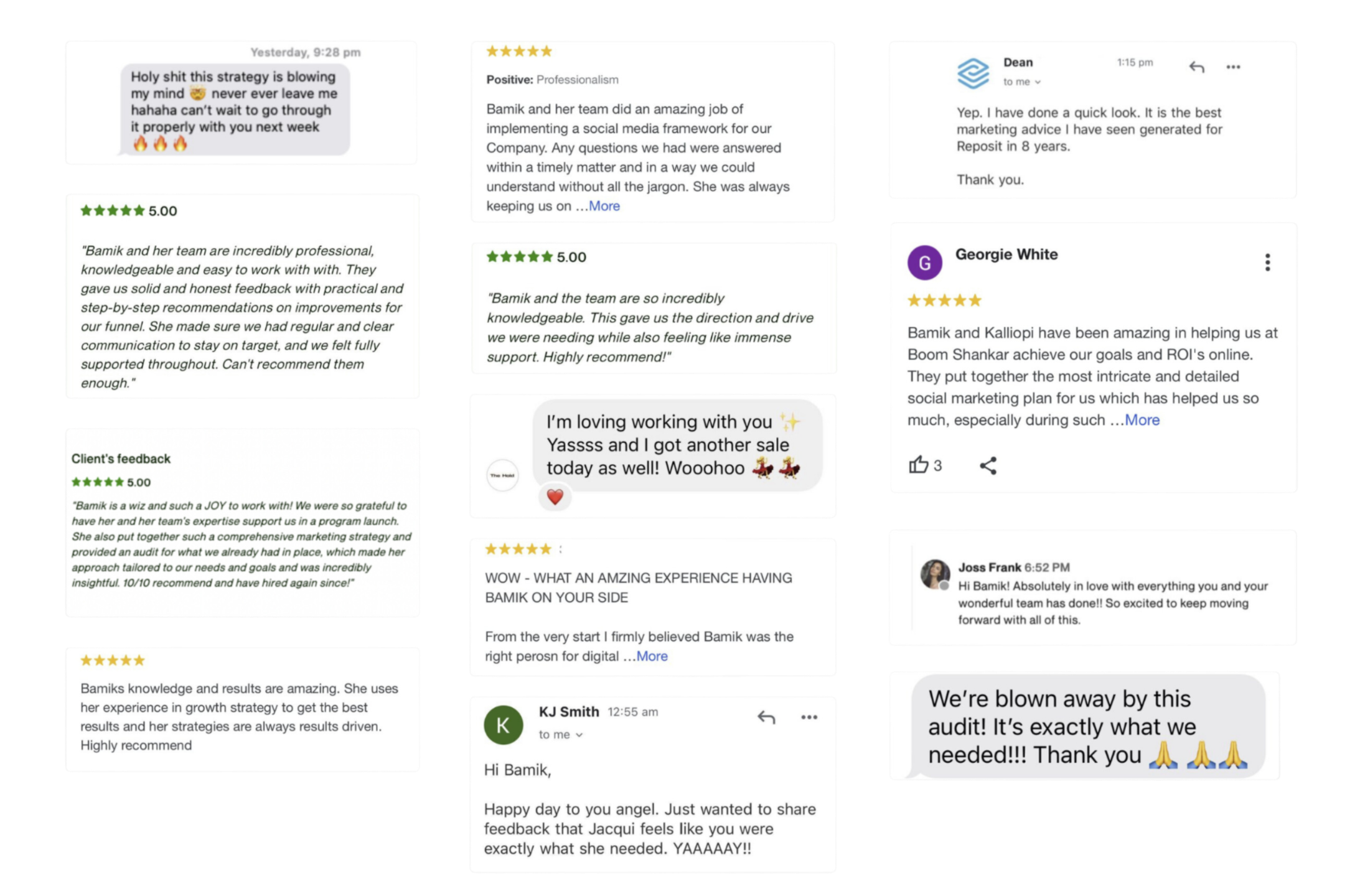 Reviews and testimonials about marketing and Facebook ads experts Optimised Digital and Bamik Baker.