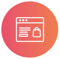 A white graphic of a website landing page, inside an orange circle. Representing landing page templates and sales page templates. 