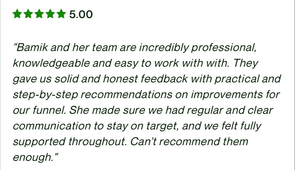 Optimised Digital review. They gave us solid and honest feedback with practical and step-by-step recommendations on improvements for our funnel.
